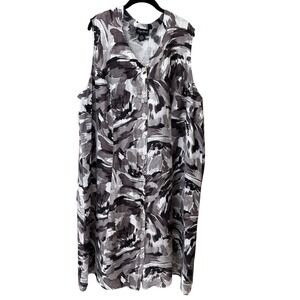 Maggie Barnes Black Gray Abstract Print Button Front Linen Midi Dress Size 26W